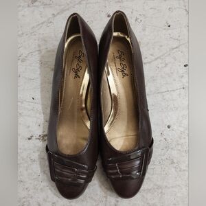 Soft Style Brown Flats with Pleated Detail